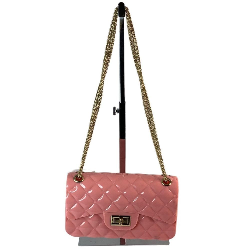 New Fashion Jelly Shoulder/Crossbody  Quilted Medium Pink/Gold Barbiecore Bag